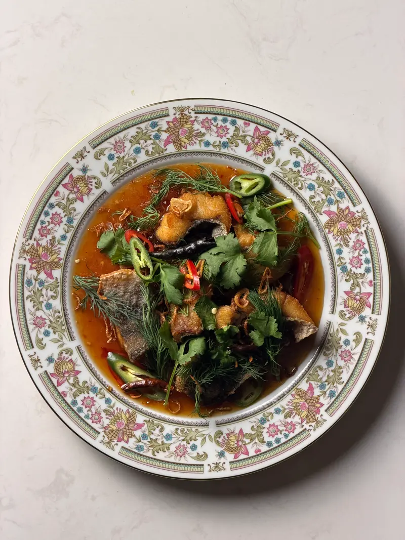 Fried Barramundi - Thai fine dining dish at Regale Restaurant Carlton Melbourne