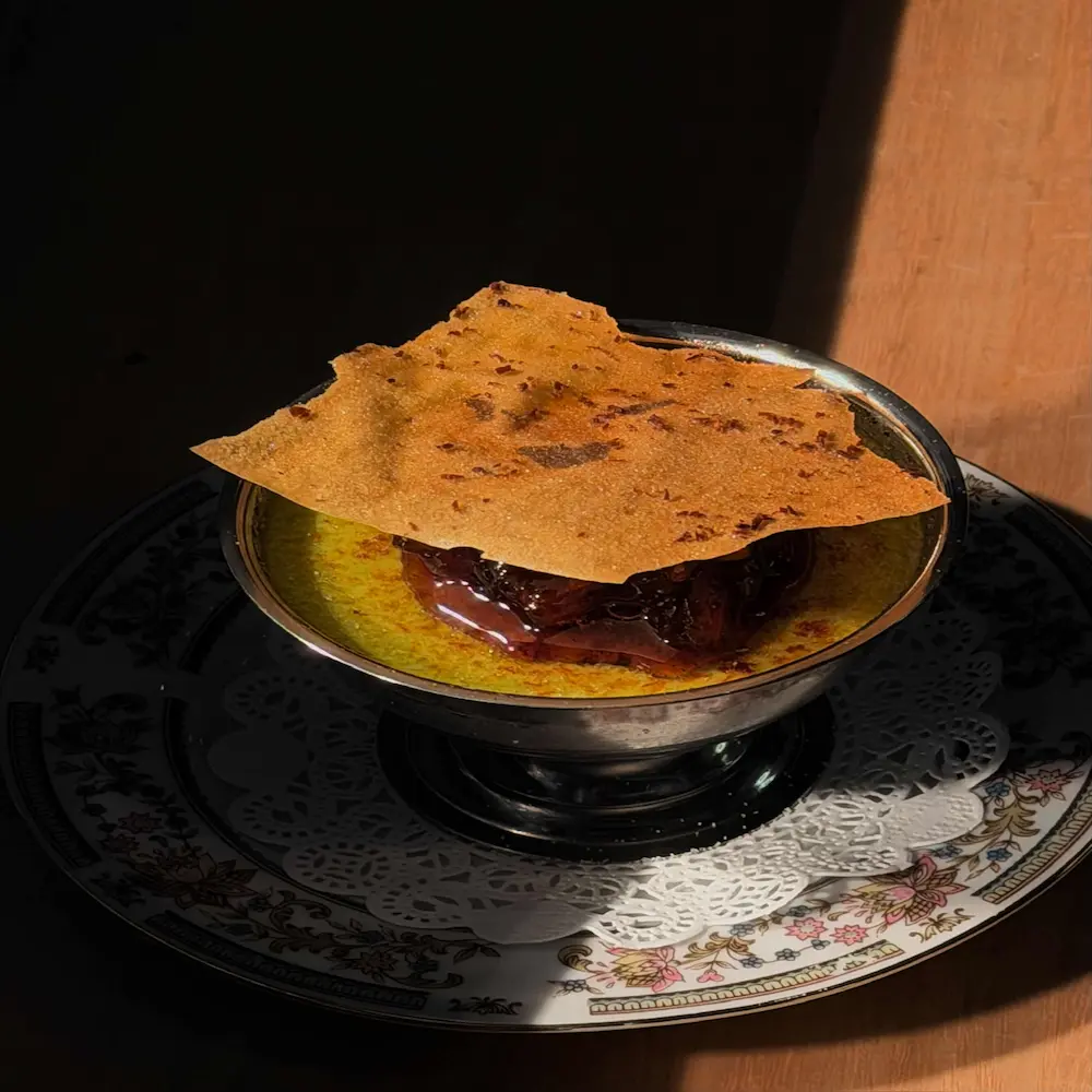 Pandan Crème Brûlée - Thai fine dining dish at Regale Restaurant Carlton Melbourne