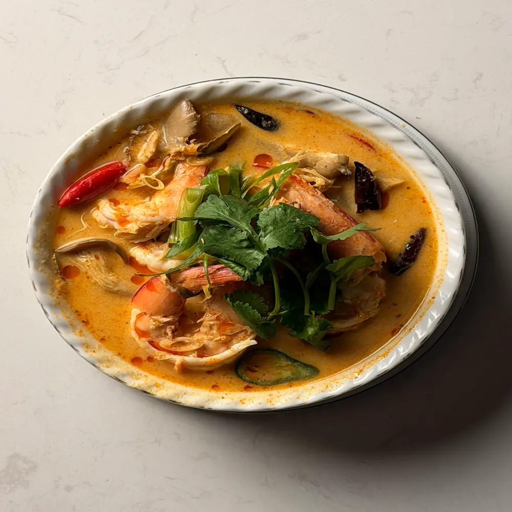 Thai Spicy & Sour Prawn Soup - Thai fine dining dish at Regale Restaurant Carlton Melbourne
